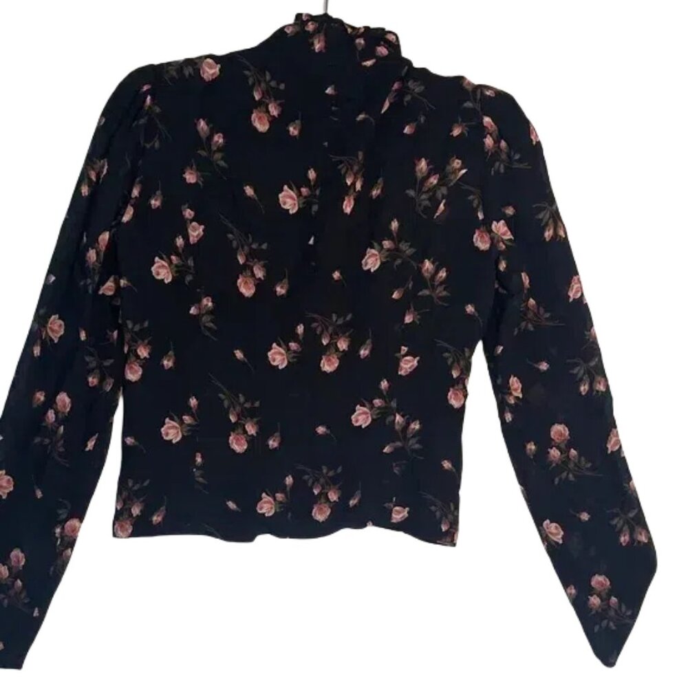 Reformation Black Blouse with Pink Floral Design